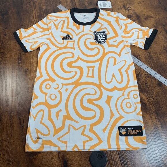 Adidas Other - Adidas White/Gold SJ Quakes 2021 MLS Works Kick Childhood Cancer Men Small NWT